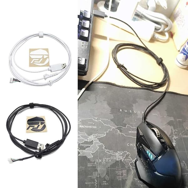 1 sett Myk Slitesterk USB Musekabel og Museføtter for Logitech G5