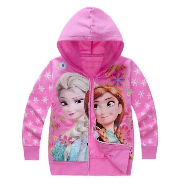 Flickor Frozen Tryckt Långärmad Jacka med Huva Lös Höstjacka med Huva - Rosröd Lämplig för Längd 100cm Rose Red Height 100cm