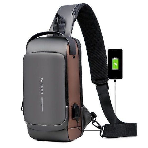 Ryggsäck för män USB Laddning Sport Sling Bag Herr Anti-stöld bröstväska med kombinationslås