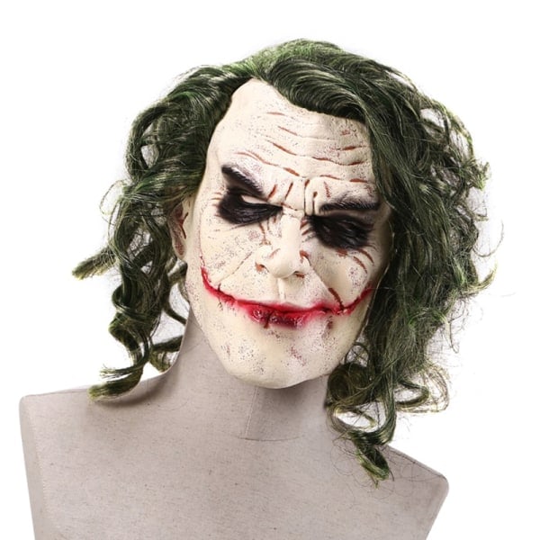 Halloween Joker Mask Cosplay Skräck Clownsmask med grönt hår