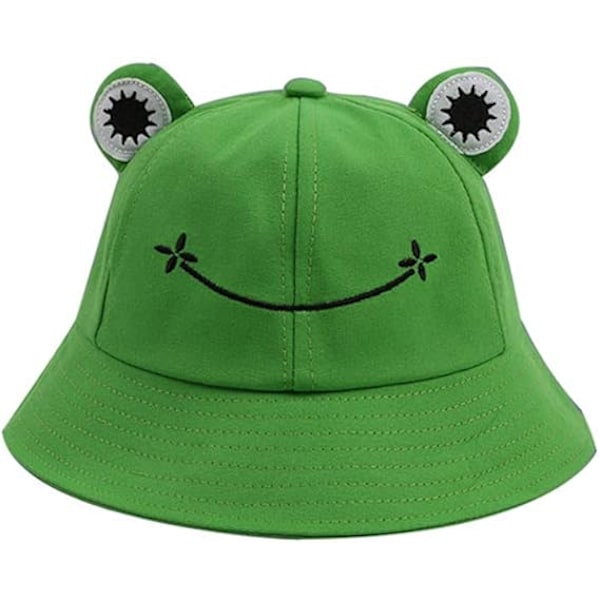 Groda Bucket Hat för Barn Vuxen, Vår Bomull Solhatt Söt Groda Hatt Utomhus Fällbar Bred Brätte Fiskare Hatt Green