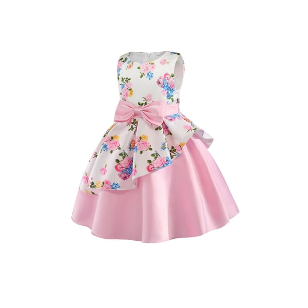 Ärmlös balklänning för barn med blommor för flickor Prinsessklänning Bowknot Dekor (rosa) 2-3 Years