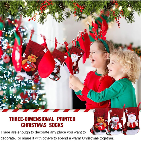Julstrumpor, 3-pack, Julsäck, Juldekorationer, 3D Tomte, Snögubbe, Rensa Julstrumpa