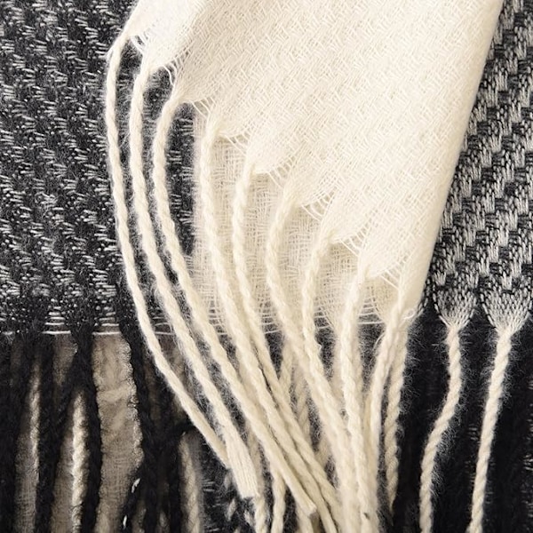 Skjerf for kvinner Skjerf Vinter Tartan Wrap Lang Spinnende Duske Sjal Stola Damer Varmt Skjerf Black+White