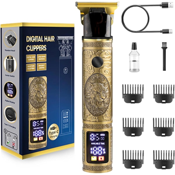 ®RisingFF Uppladdningsbar 3-Hastighets Skäggtrimmer och Hårklippare med Titanblad, LCD-Display, 180 Minuters Drifttid