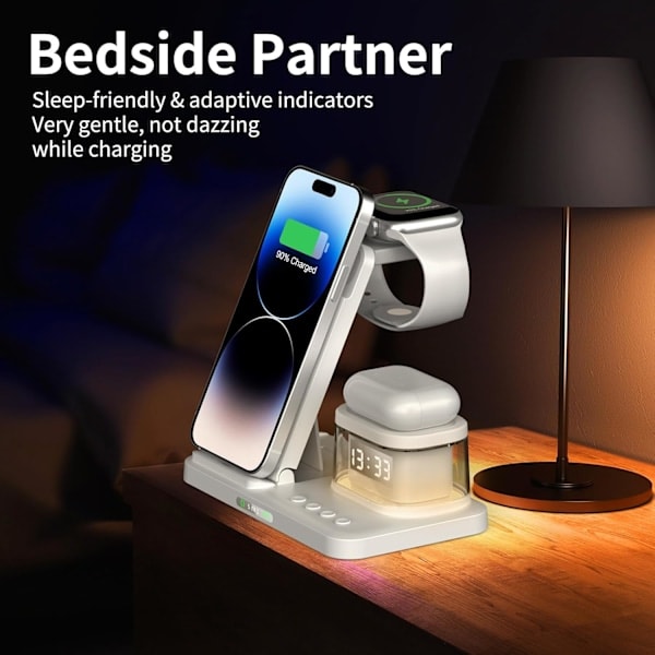 iPhone Trådlös Laddare 5 i 1 LED, Apple Laddningsstation för Resor och Hemanvändning, Multifunktionell Laddningsställ Vit 5 i 1 White 5in 1