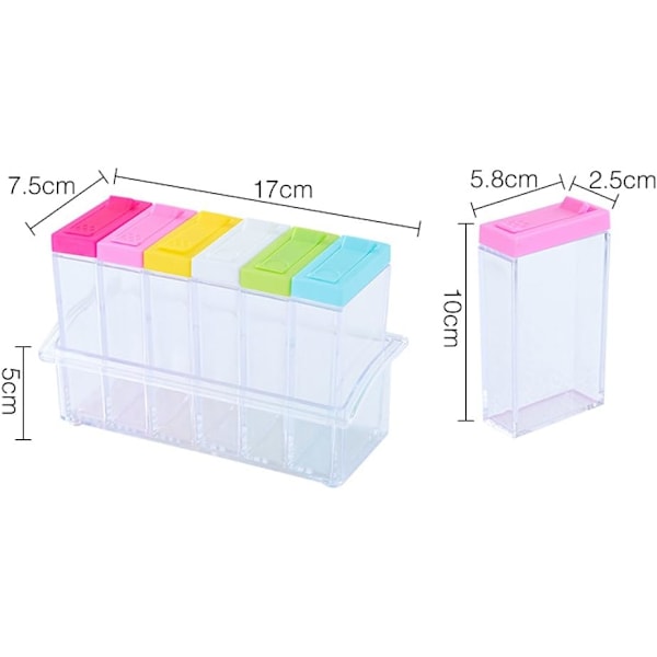 Transparent plast kryddburk set om 6, kryddburkar kryddförvaring behållare för salt socker och peppar