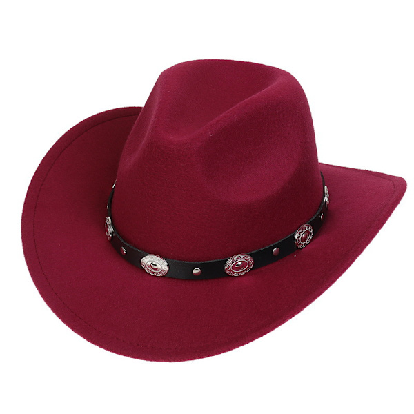 Dame Mænd Filt Bred Skygge Western Cowboy Hatte Bæltespænde Panama H Claret