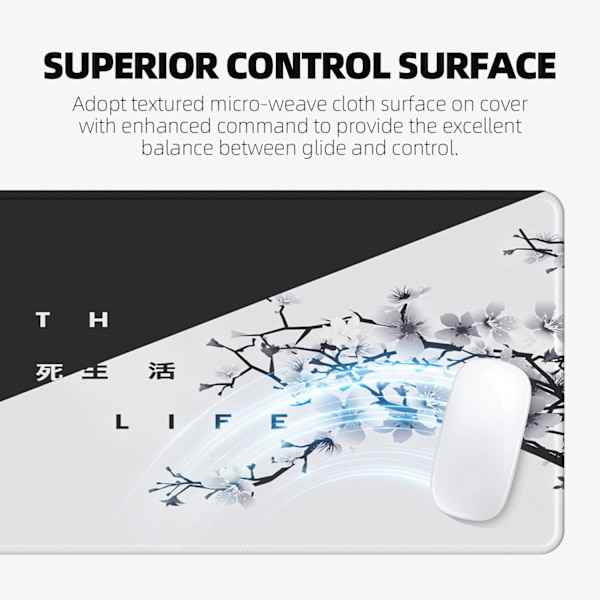 Musematte (800×300×3MM) Stor utvidet musematte med sydde kanter, sklisikker gummibase og tastaturmatte (Blekktegning musematte - 2) Ink Drawing Mouse Pad - 2