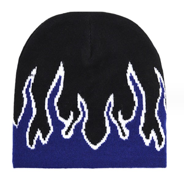 Tjock Varm Öronmuff Beanie Hatt Män Vinter Flamma Tryck Cykling Stickad Hatt Kläder Tillbehör Blå blue