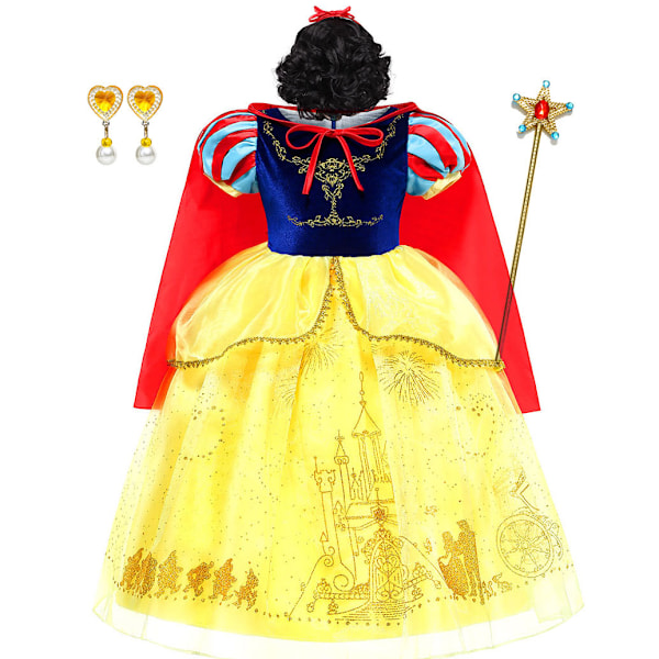 Prinsessamekko lapsille, Lumikki-asu tytöille, ihanteellinen syntymäpäiville, Halloweeniin ja kummitusjuhliin 4 110cm