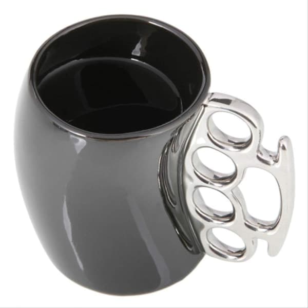 Knuckle Duster Mugg, Kaffemugg, Tekanna Keramisk Kopp, Rolig Mugg, Vänner Mugg Svart Silver Black Silver