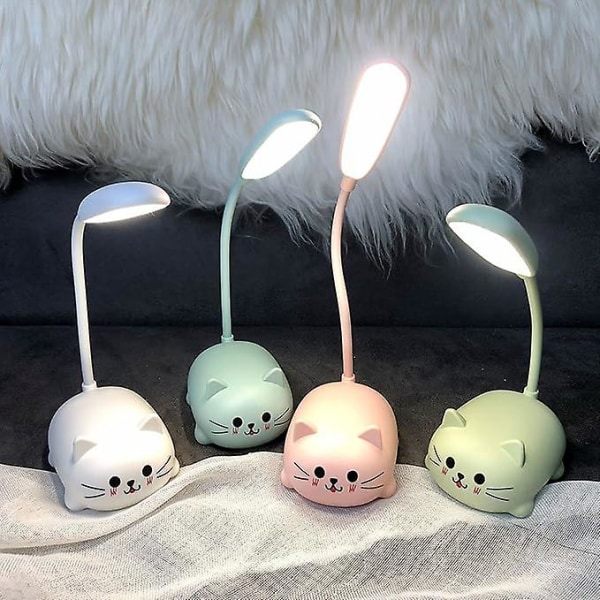 Söpö Kissa LED Pöytävalaisin - Joustava Varsi, USB Ladattava, Silmien Suojaus (Sininen) Blue