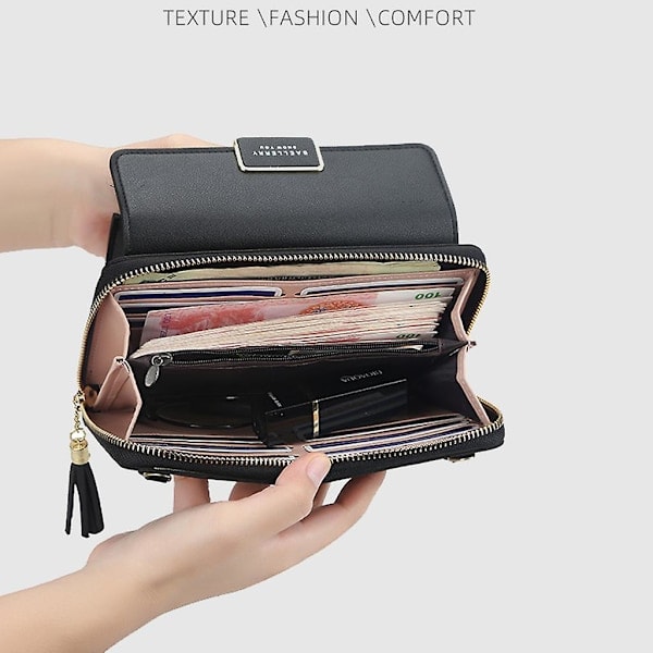 Dam PU Läder Clutch Lång Plånbok Korthållare Telefonväska Handväska Magenta Magenta