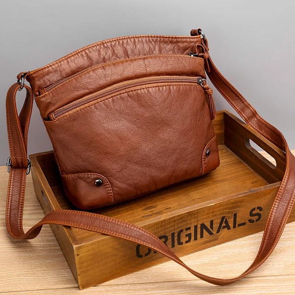 Högkvalitativ PU-läder dam crossbody väska lyx designer handväskor avslappnad multi-lager axelväska ny BROWN