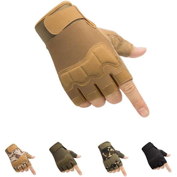 Fingerlösa taktiska handskar, knogskyddande andningsbara lätta utomhus militärhandskar för skytte, jakt, motorcykel, klättring