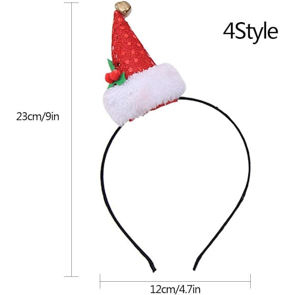 4-pack julhatt med paljetter, tomteluva, diadem