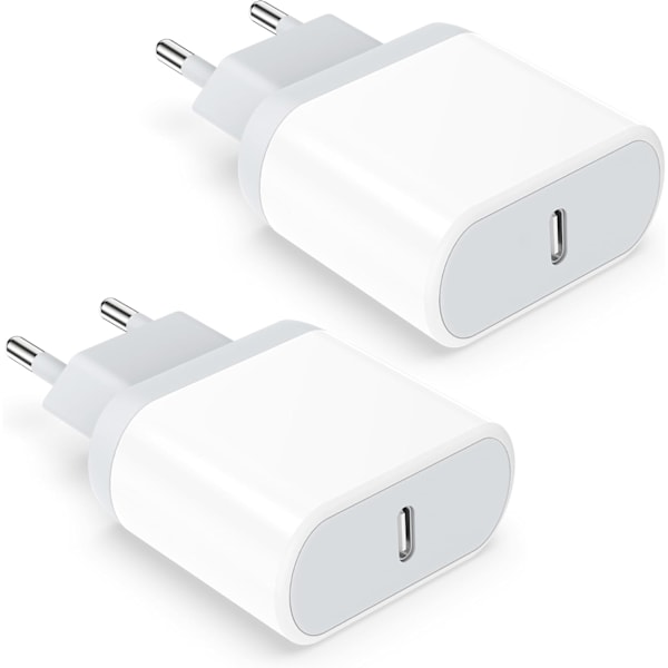 USB C Lader, 2-Pakning Plu, 20W Type C Hurtig Vegglader Strømadapter