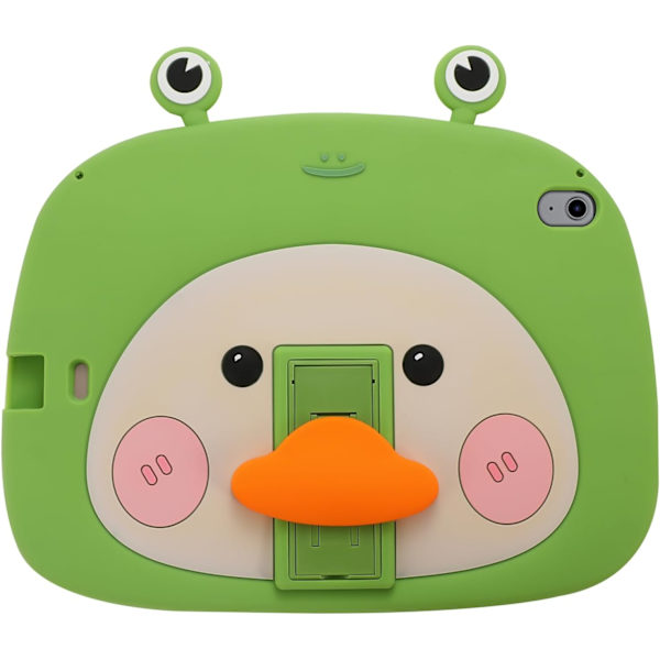 3D Sött Grod-Anka Fodral för iPad Air 5:e/Air 4:e Generation Fodral 10,9 tum, Cartoon Barn Tonåringar Grön Grod-Anka Mjukt Silikonfodral med Stöd