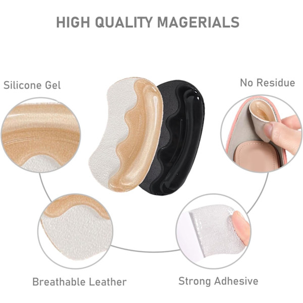 Pairs Anti-Slip Hälgrepp för Skor som är För Stora, Gel Hälfoder & Fyllningar för Lösa Skor, Självhäftande Hälkuddar (Beige) Beige