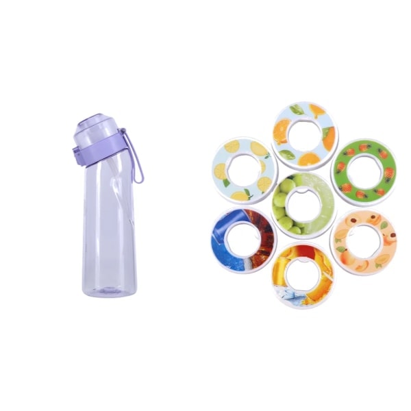Smakstilsatt vannflaske med 7 pods Air Water Up Bottle Frosted Black 650 ml Air Startup Sett Vannkopp for camping sport, Transparent Lilla Transparent Purple