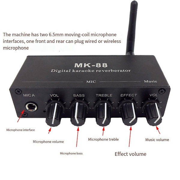 -88 6,5 mm Mikrofon Reverb Effekt Bluetooth Koaksial Dekoder Ste