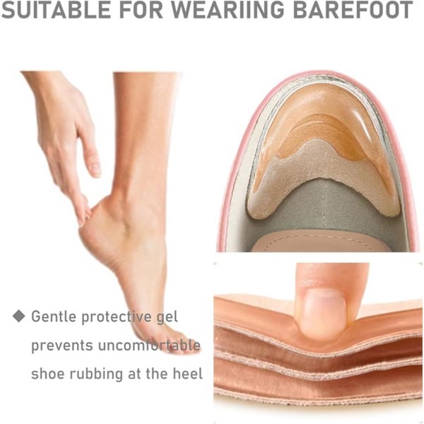 Pairs Anti-Slip Hälgrepp för Skor som är För Stora, Gel Hälfoder & Fyllningar för Lösa Skor, Självhäftande Hälkuddar (Svart+Beige) Beige+Black