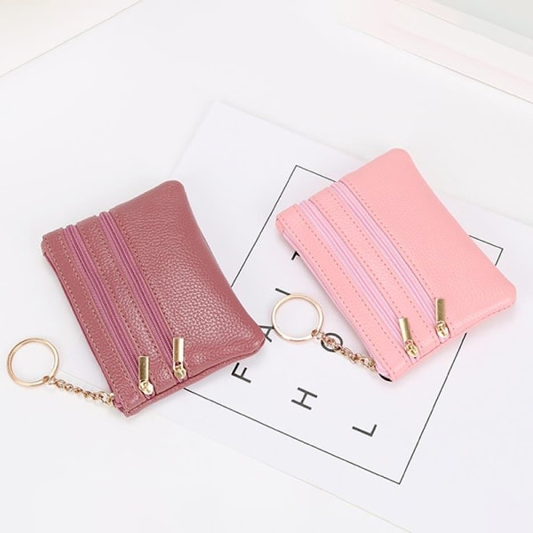 PU-läder Dam Zipp Coin Wallet Nyckelring Kort Kontant Holde J C