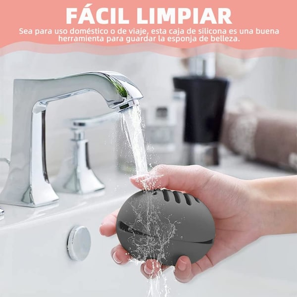 Sminksvampshållare - Oömtålig miljövänlig silikon smink svamp hållare resefodral - Grå grey