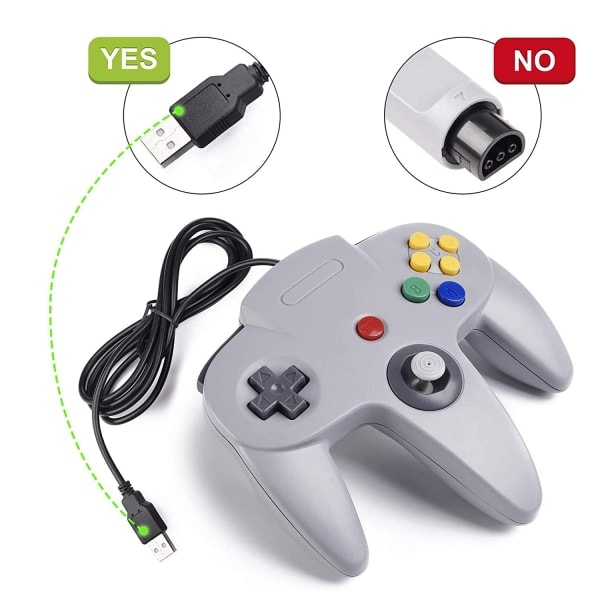 Retro USB-kontroller for N64-spill, N64 Klassisk USB-kontroller Hvit White