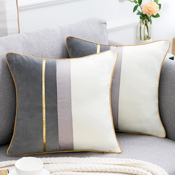 Grå Sammetskuddfodral 45x45cm Dekorativt Örngott för Soffa Vardagsrum 2-pack Gris 45cm*45cm