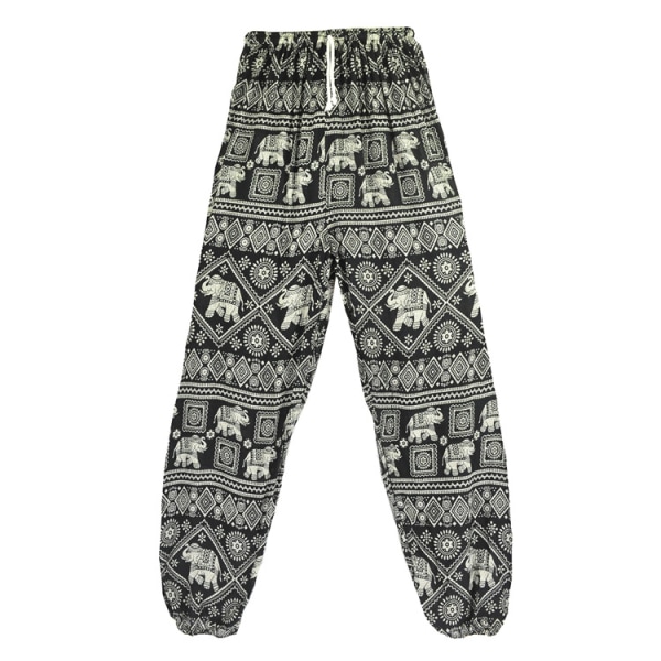 Elephant Design Loose Fit Harem Pants Hippie Workout Party Beach Pants Byxa black