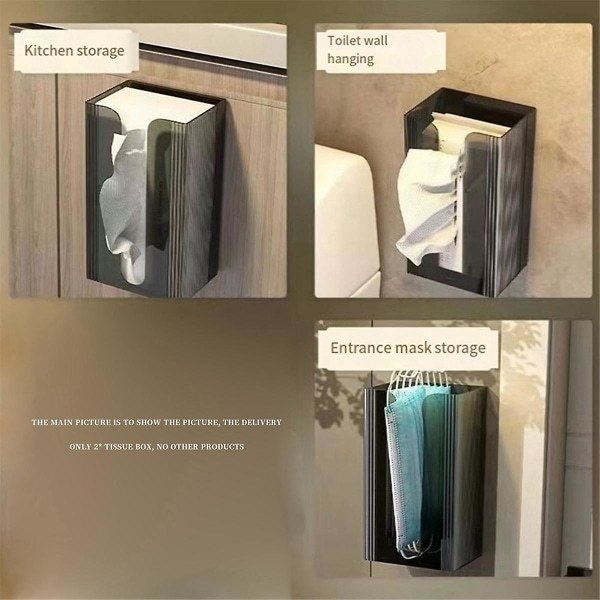 2 stk. Punch Free Tissue Box Veggmontert Papirhåndkle Serviett Oppbevaringsboks Baderom Toalett Kjøkken Tisse
