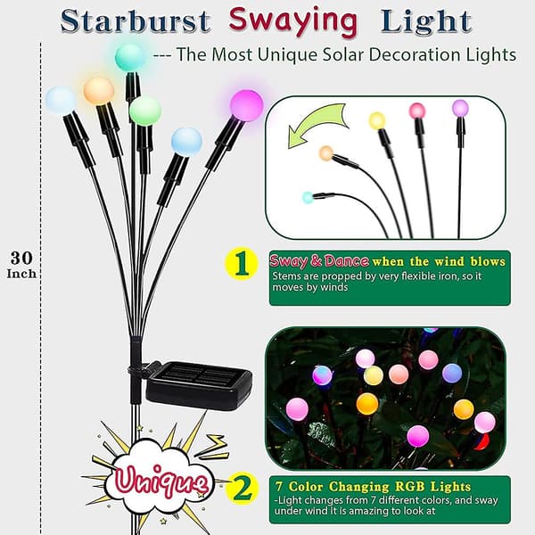 2 stk. LED Firefly Solcellelamper Vanntett Plen- og Jordplugg L