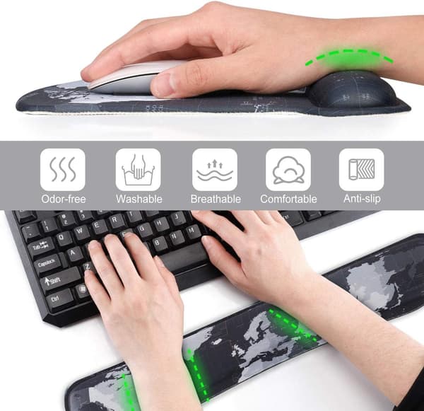Musematte med kart, ergonomisk musematte, gel musematte med håndleddsstøtte
