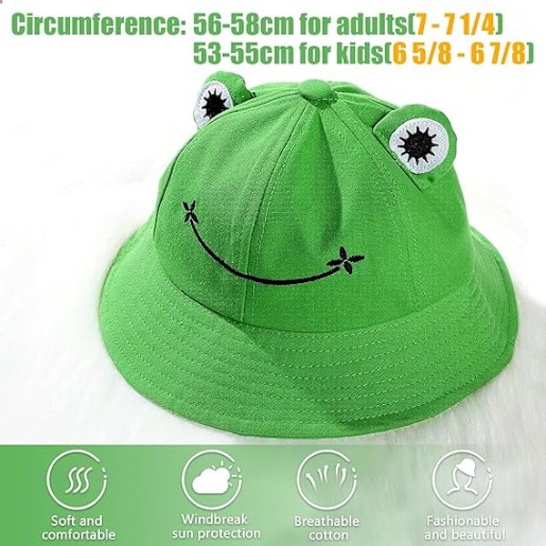 Groda Bucket Hat för Barn Vuxen, Vår Bomull Solhatt Söt Groda Hatt Utomhus Fällbar Bred Brätte Fiskare Hatt Green