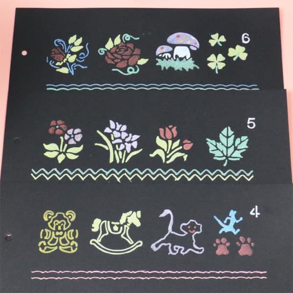 8 stk./pakke stencils med køretøjer, dyr, planter