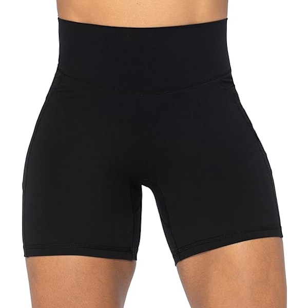 No Front Seam Biker Shorts för kvinnor med fickor, Yoga Workout Gym Bike Shorts