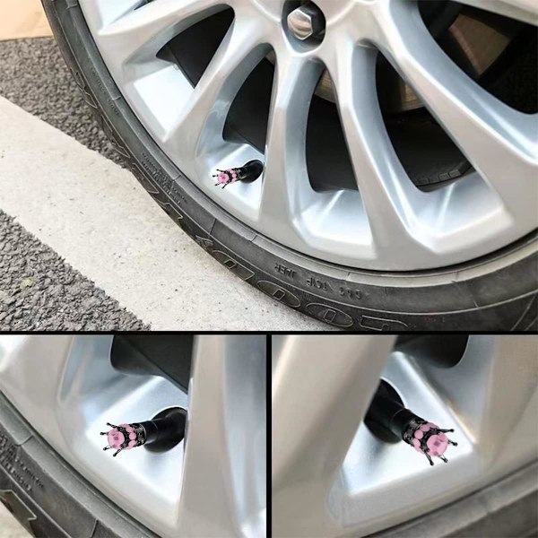 Dækventilhætter, 4 stk. Håndlavede Bling Rhinestone Bilventilhætter, Støvtætte Dækventilhætter Black/Pink