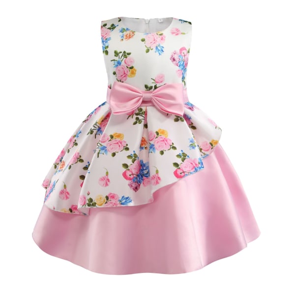 Ärmlös balklänning för barn med blommor för flickor Prinsessklänning Bowknot Dekor (rosa) 2-3 Years