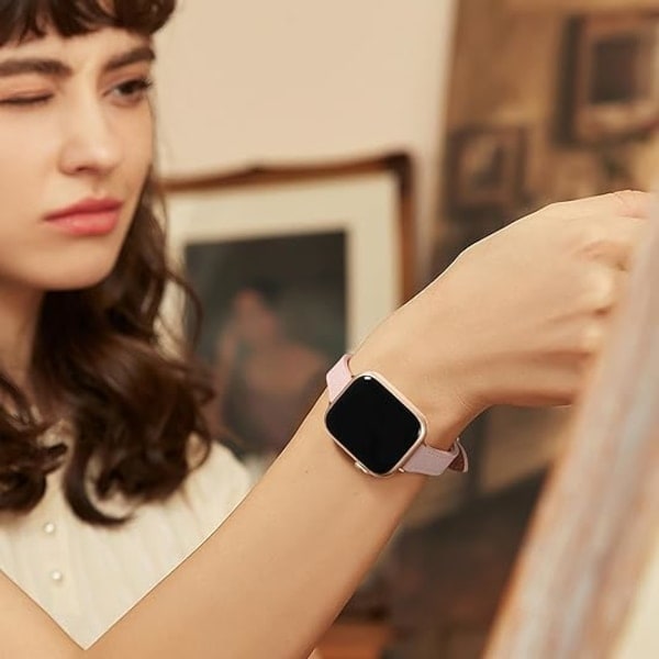 Smal Läderarmband Kompatibelt med Apple Watch Armband 40mm 38mm 41mm 42mm 44mm 45mm 46mm Kvinnor, Äkta Läderrem Tunn Rosa 42/44/45/49mm Pink 42/44/45/49mm