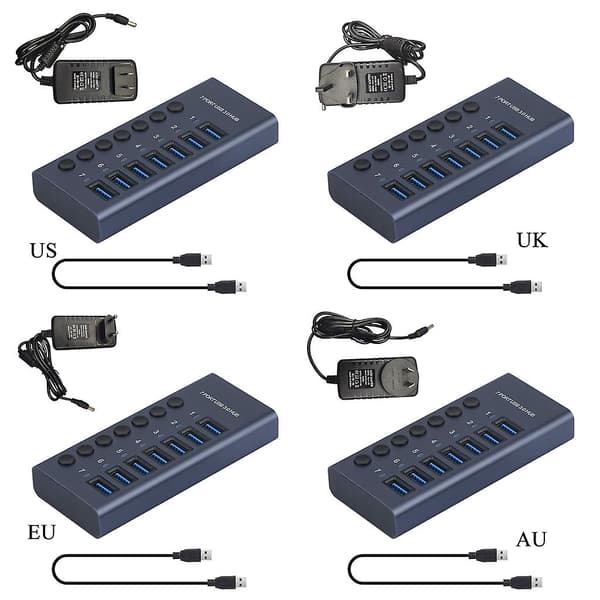 Usb 3.0 Hub Dockingstasjon 7 Porter 5gbps Dataoverføring Individuell