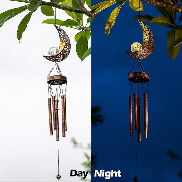 Wind Chimes Led Solar Lights Utomhus trädgårdsprydnader med metallrör Hängande Månen Natt Vindspel Vattentät inredning