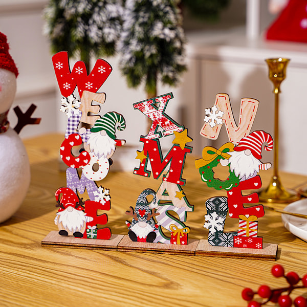 Juldekoration nordisk trä ansiktslös gammal man målade bokstäver DIY prydnader jul dvärg prydnader NOEL
