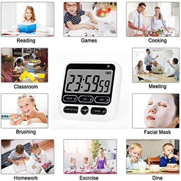 Digitalt Køkkenur, ON/OFF-knap, 12/24 timer C Sort Black