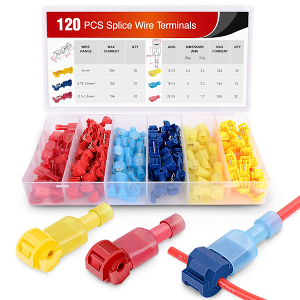 120 st/60 par snabbkopplingsplintar T-Tap självisolerande med nylon fullisolerade snabbkopplingar hane kit