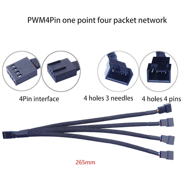 27cm 4-vägs Pwm Fläktsplitter Svart Sleeved 4pin Pwm Kontakt Ext