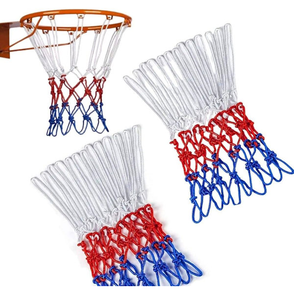 Kraftig basketballnett (2-pakning) - Blandet fargerikt nett som erstatning - Standard knutedesign for lekeplass.