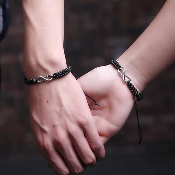 2 st/set Rostfritt stål 8 Infinity Pararmband Flätat Läder