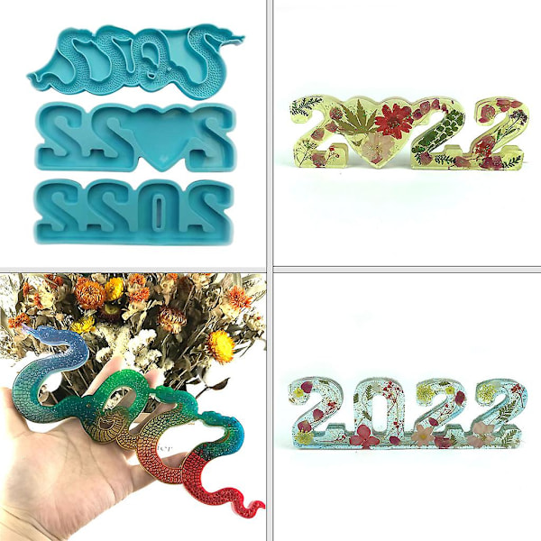 3 st/set 2022 Siffer Ornament Epoxihartsform Heminredning